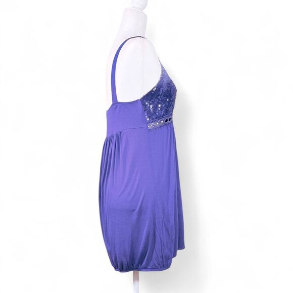 Charlotte Russe Babydoll Mini Sequin Crochet Dress L Purple Whimsigoth Fairy Y2K - Picture 13 of 14
